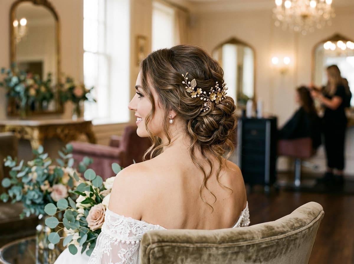 Elegante Hochsteckfrisur mit goldenen Details